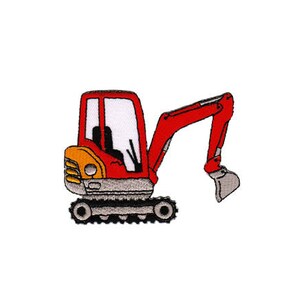 an52 Graafmachine Rode Patch Kinderen Bouwvoertuig Strijkapplicatie Patch Formaat 8,5 x 6,4 cm