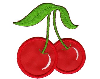 af77 Kirschen Rot Aufnäher Früchte Kinder Rockabilly Bügelbild Applikation Patch Flicken Größe 6,3 x 6,8 cm
