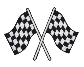 ab64 - Zielflagge Schwarz Weiß Kariert Flagge Motorsport Aufnäher zum aufbügeln Bügelbild Applikation Patch Flicken Größe 9,5 x 6,8 cm