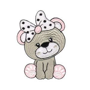 af42 - Bear with bow children baby patch iron-on application patch 5.3 x 7.5 cm