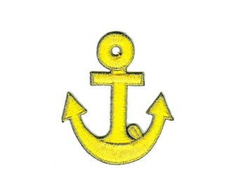 ap41 Anchor Yellow Patch Seafaring Rockabilly Tattoo Iron-On Application Patch Size 5.5 x 6.5 cm