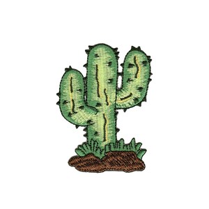May include: Green embroidered cactus patch with brown dirt and green grass.