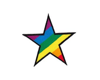 ao95 Stern Regenbogen Farbe Aufnäher Star Kinder Bügelbild Applikation Patch Flicken Größe 8,5 x 8,5 cm