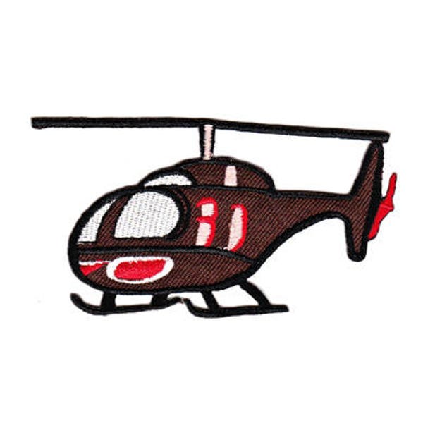 as82 Helicopter Brown Helicopter Patch Iron-On Application Patch Children Size 9.4 x 5.0 cm