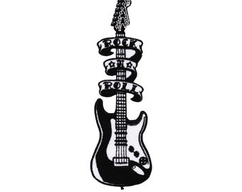 ab21 Rock N Roll Gitarre Musik gestickter Aufnäher Bügelbild Applikation Patch Flicken Größe 4,3 x 13,2 cm