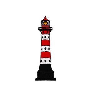 Peut inclure: Un phare rouge et blanc à rayures avec une base noire et une lumière jaune au sommet. Le phare est de conception traditionnelle avec un toit pointu et une petite fenêtre.