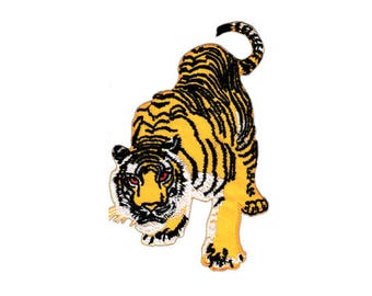 an30 Tiger Gelb Tiere Zoo Raubtier Aufnäher Bügelbild Applikation Patch Flicken Größe 6,0 x 9,3 cm