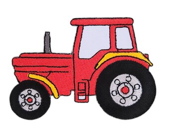 bc24 - Traktor Rot Trecker Schlepper Zugmaschine Aufnäher zum aufbügeln Bügelbild Applikation Patch Flicken Größe 8,4 x 5,9 cm