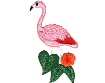 ac94 Patch Thermocollant Rose Oiseau Flamant Rose Taille 5,4 x 9 cm