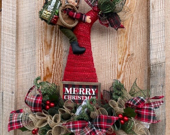 Rustic Special Delivery Elf Christmas Mesh Hat Wreath