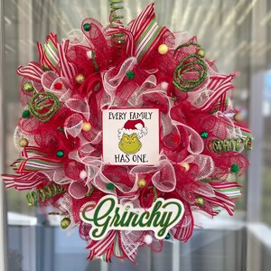 Red White and Green The Green Christmas Monster Mesh Christmas Wreath