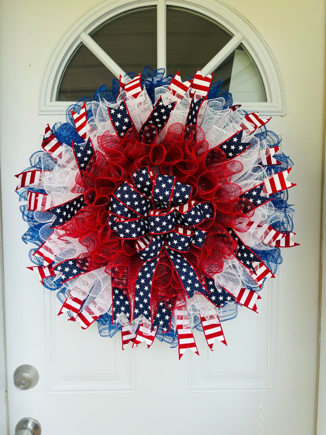 American Flag Mesh Wreath, Red White and Blue Patriotic Decor - Etsy