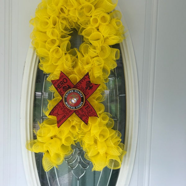 Military yellow ribbon mesh wreaths. Army and Marine. Can make ANY branch upon request.