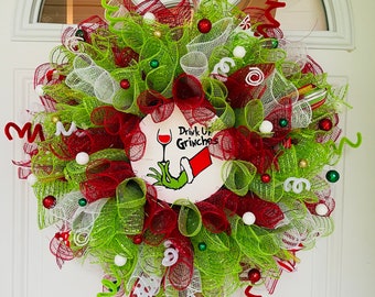 The Green Christmas Monster Drink Up Mesh Christmas Wreath