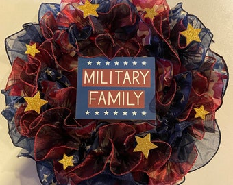 Red White and Blue Flag Military Family Wreath - ALL BRANCHES AVAILABLE