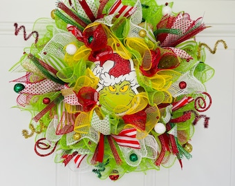 Size- 14&quot; across-  SMALL- The Green Christmas Monster Wreath