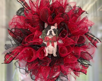 Mesh Dog French bulldog Christmas wreath