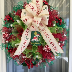 The Green Christmas Monster Merry Christmas Lighted Sign with Girl Mesh Wreath