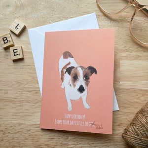 Jack-Russell-Hundekarte – Alles Gute zum Geburtstag, ich hoffe, Ihr Tag ist voller Hunde! Handgezeichnete Aquarellillustration für umweltfreundliche Verpackungen