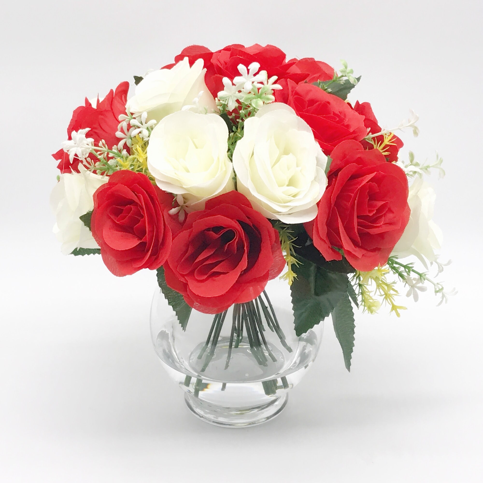 Mixed Silk Rose Flower Arrangement in Clear Glass Vase With Etsy