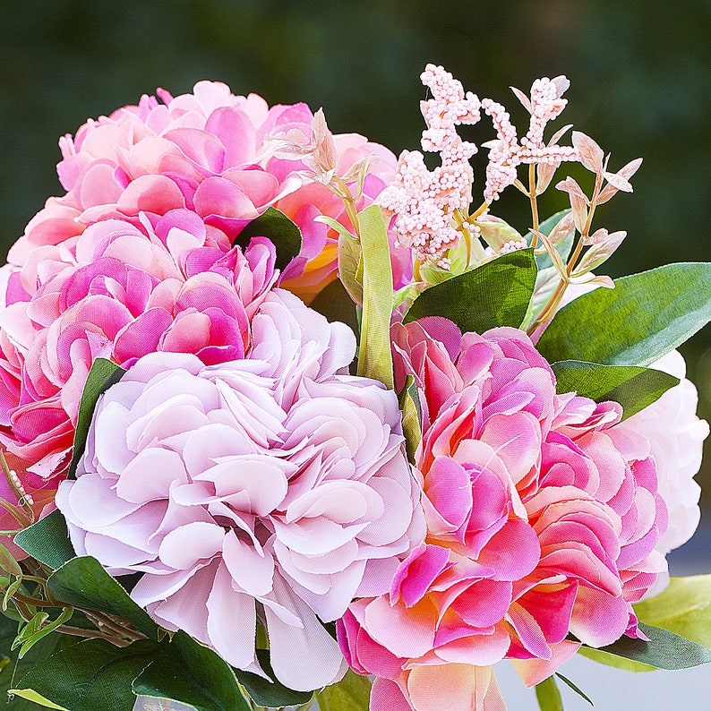 Artificial Silk Dahlia Flower Arrangement in Glass Vase With Acrylic Water, Faux Floral Centerpiece, Silk Flower Arrangement, Home Wedding image 7