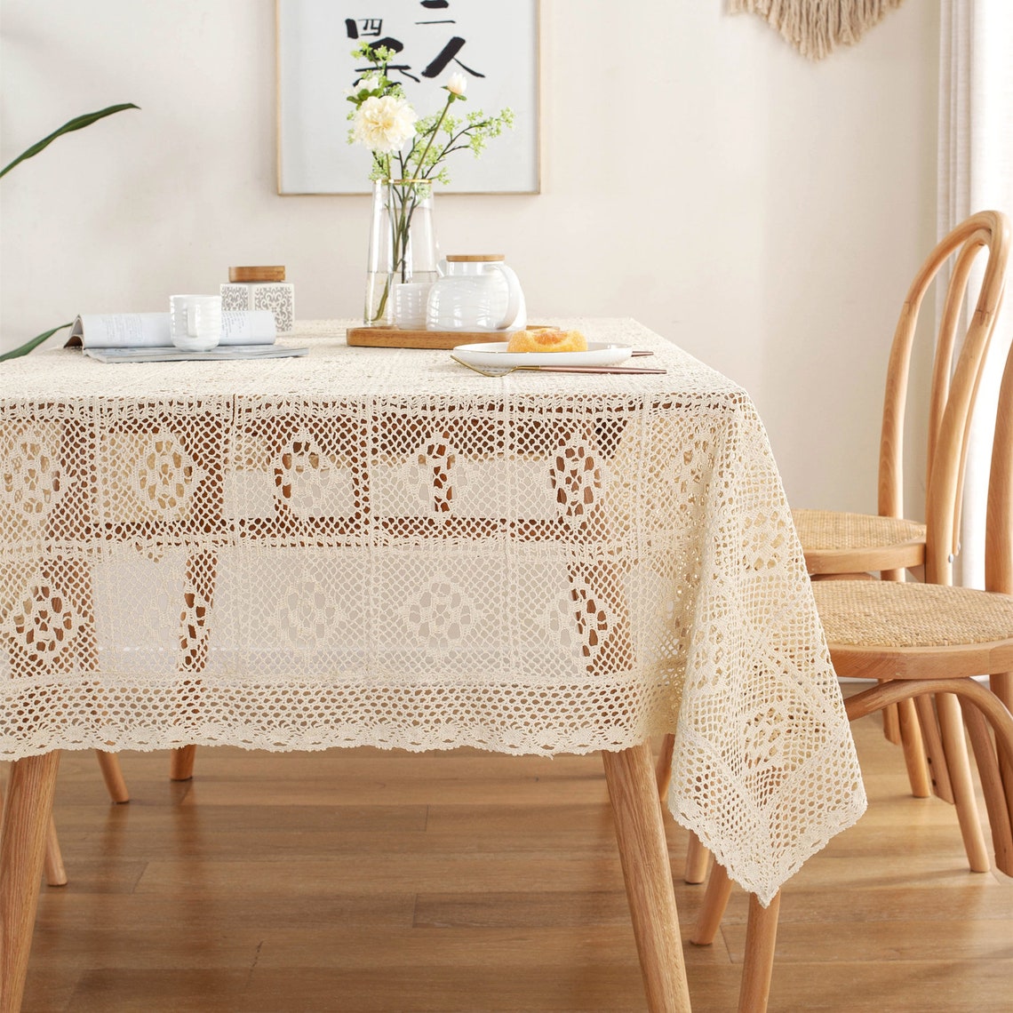 High Quality Beige Rectangle Cotton and Polyester Tablecloth | Etsy