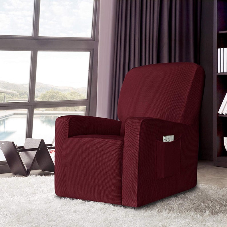 Stretch Spandex Jacquard Recliner Chair Slipcovers with Elastic Bottom Side Pocket Furniture Protector