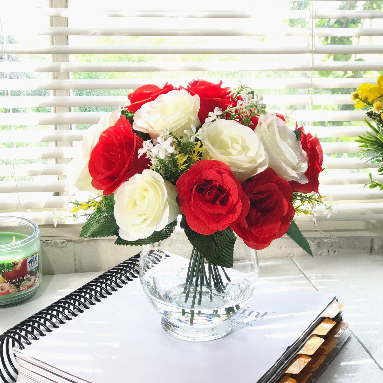 Mixed Silk Rose Flower Arrangement in Clear Glass Vase With Etsy