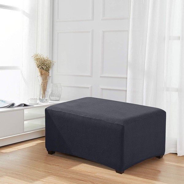 Jacquard Polyester Stretch Fabric Oversized Ottoman Slipcover Washable Canvas Slipcover