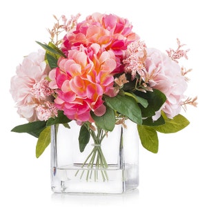 Artificial Silk Dahlia Flower Arrangement in Glass Vase With Acrylic ...