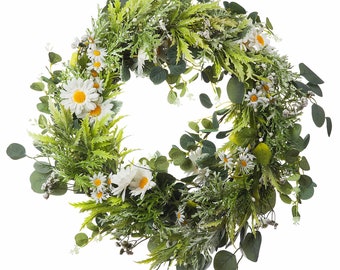 Enova Home 22" Artificial Daisy Flower Wreath with Green Leaves, Festival Celebration, Home Front Doo,r Wedding Winter Home Party Decoration