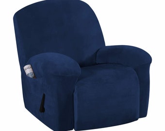 Enova Home Real Velvet Spandex Recliner Chair Slipcover with Elastic Bottom Side Pocket Recliner Sofa Slipcover For Living Room