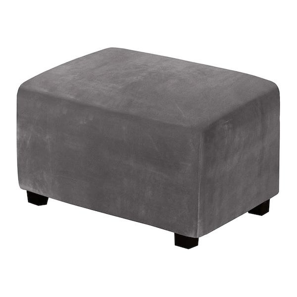 Enova Home One Piece Extra Large Removable Stretch Velvet Fabric Ottoman Slipcover with Elastic Bottom For Living Room