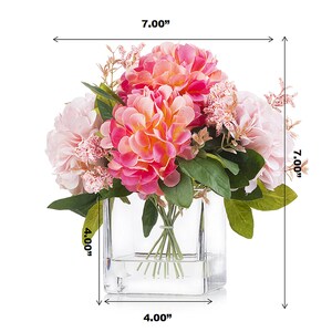 Artificial Silk Dahlia Flower Arrangement in Glass Vase With Acrylic Water, Faux Floral Centerpiece, Silk Flower Arrangement, Home Wedding image 8