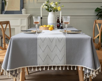 Enova Home High Quality Rectangle Cotton and Polyester Washable Tablecloth Elegant Home Party Wedding Dining Table Cover