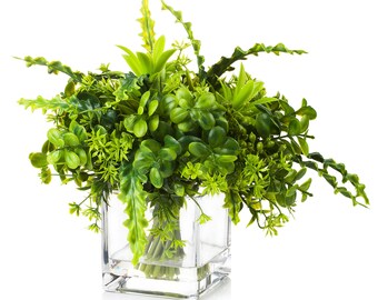 Enova Home Artificial Mixed Greenery Foliage Plant Faux Plant Arrangement For Home Office Centerpiece Decoration