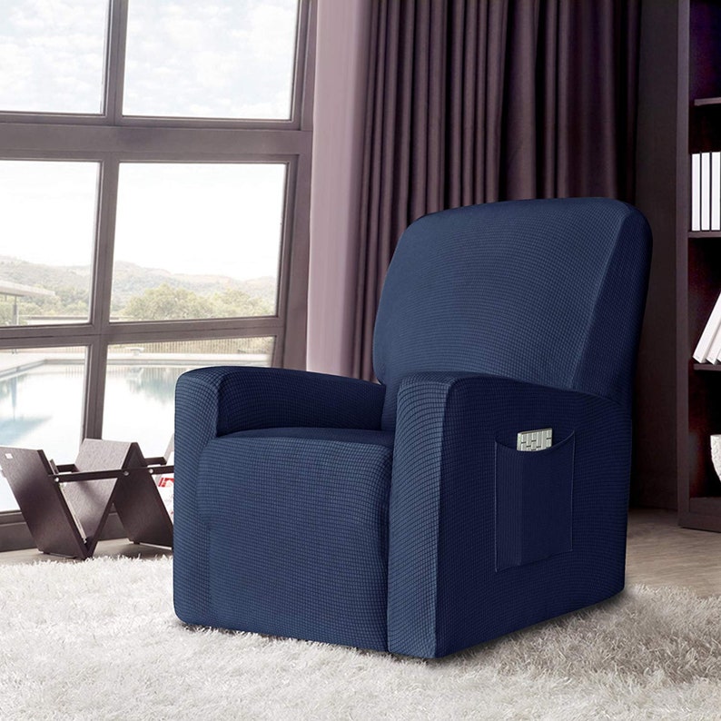 Stretch Spandex Jacquard Recliner Chair Slipcovers with Elastic Bottom Side Pocket Furniture Protector