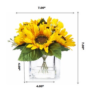 Enova Home Artificial Sunflower Arrangement in Cube Glass Vase With ...