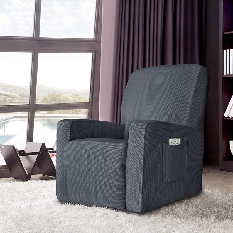 Stretch Spandex Jacquard Recliner Chair Slipcovers with Elastic Bottom Side Pocket Furniture Protector