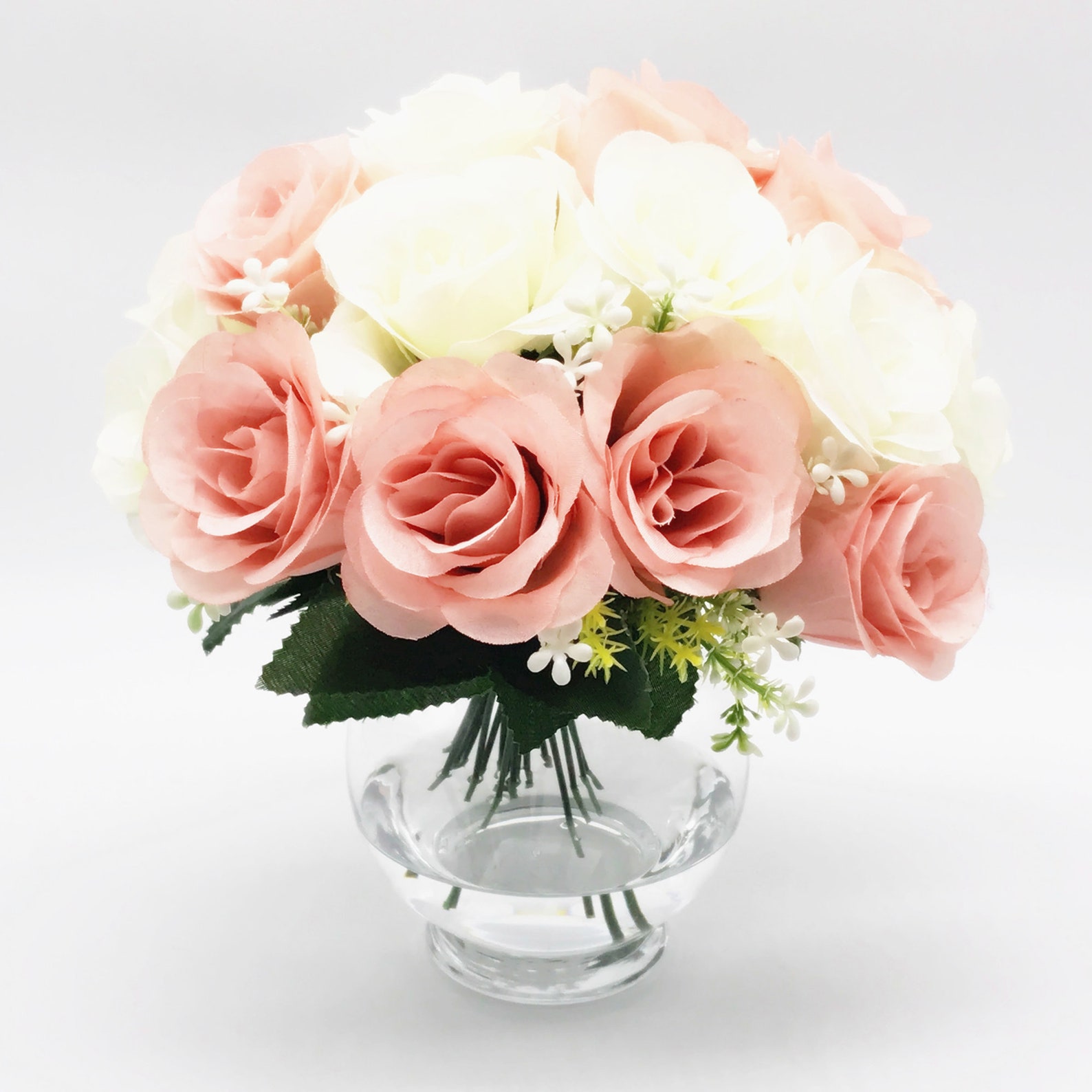 Mixed Silk Rose Flower Arrangement in Clear Glass Vase With Etsy