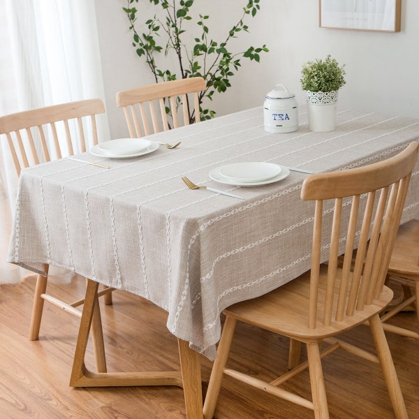 Enova Home 54"x80" High Quality Rectangle Cotton and Polyester Washable Tablecloth Stripe Elegant For Home Party Wedding Dining Table Cover
