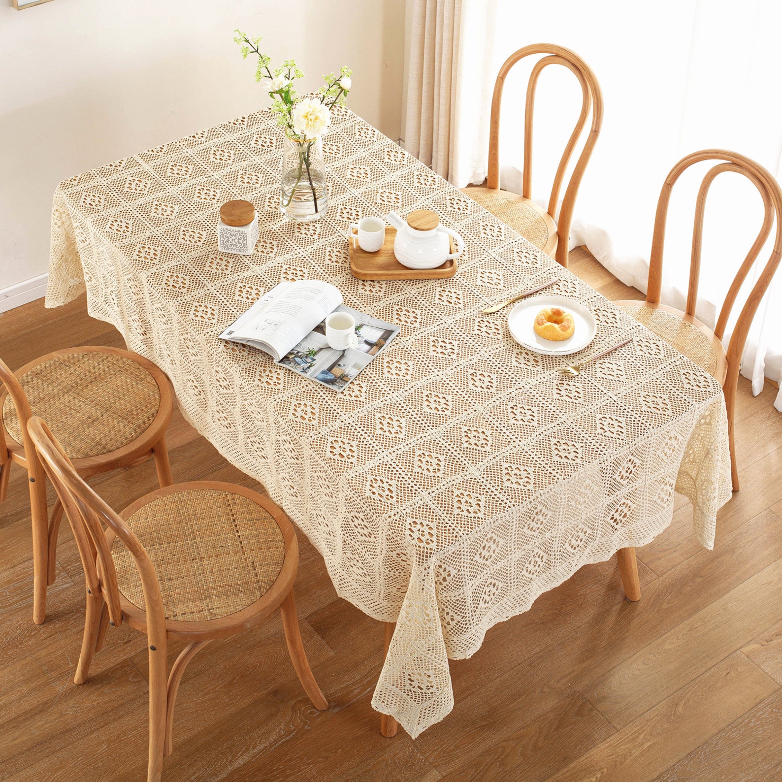 High Quality Beige Rectangle Cotton and Polyester Tablecloth Etsy