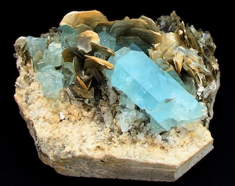 Natural Sky Blue Aquamarine Crystals Bunch Specimen With Muscovite From Chumarbakoor Mine Gilgit Pakistan, Aquamarine Cluster / 1041 Gram