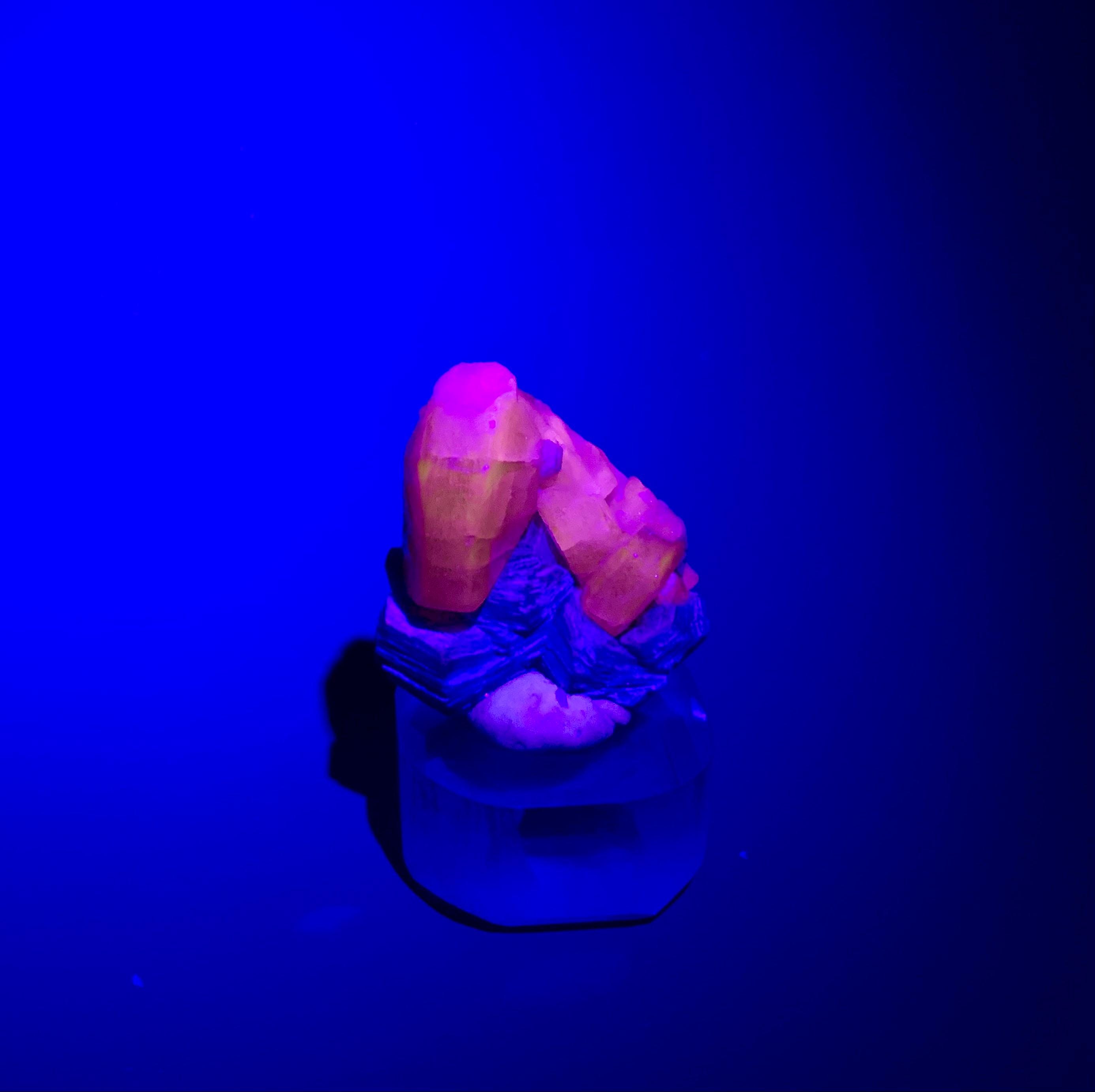 Cristaux d'apatite rose foncé fluorescents naturels sur