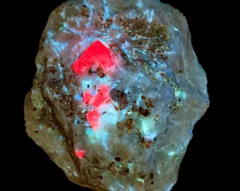Purple Ruby Fluorescent Specimen: Hunza Mine Crystal Cluster (349 Gram)