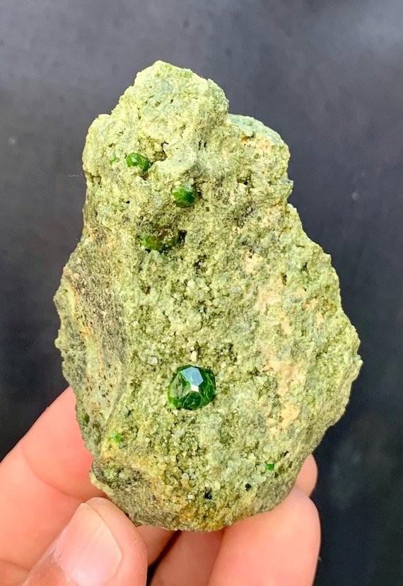 Natural Rare Green Demantoid Garnet Crystals Specimen on Matrix