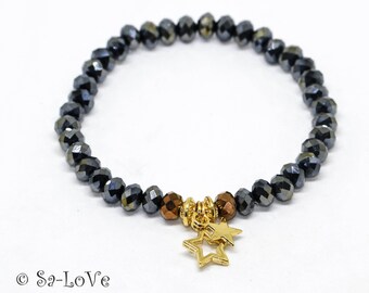 Crystal bracelet midnight blue gold-plated stars, CHRISTMAS BRACELET, BRACELET STAR, pearl bracelet star gold, begging bracelet gold