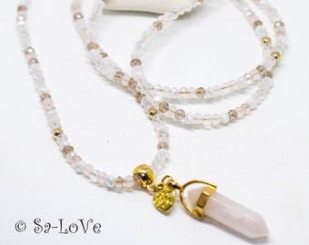 Rose Quartz Crystal Necklace Rose with Point Chakra Healing, Begging Necklace Gemstone Pendant gemstone necklace rosy quartz gemstone jewelry