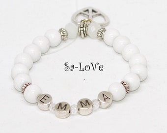 Name Bracelet White silver-plated heart peace