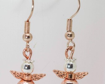 Rose Gold Mini Angel Earrings with Rose Gold Hematite Ball Angel Earings